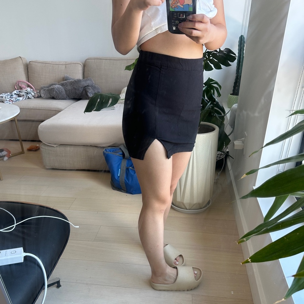Black Mini Skirt with Front Slit
